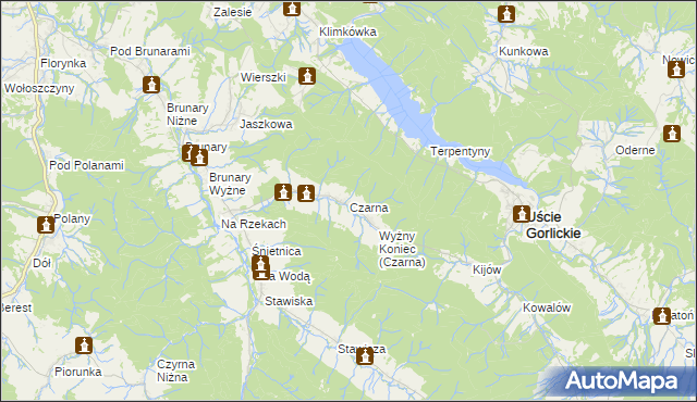 mapa Czarna gmina Uście Gorlickie, Czarna gmina Uście Gorlickie na mapie Targeo