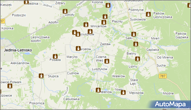 mapa Czarna Wieś gmina Pionki, Czarna Wieś gmina Pionki na mapie Targeo