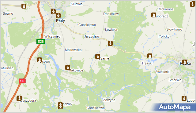mapa Czarne gmina Płoty, Czarne gmina Płoty na mapie Targeo