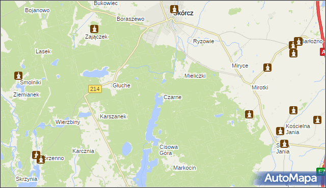 mapa Czarne gmina Skórcz, Czarne gmina Skórcz na mapie Targeo