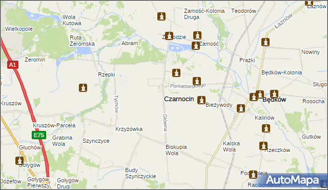 mapa Czarnocin powiat piotrkowski, Czarnocin powiat piotrkowski na mapie Targeo