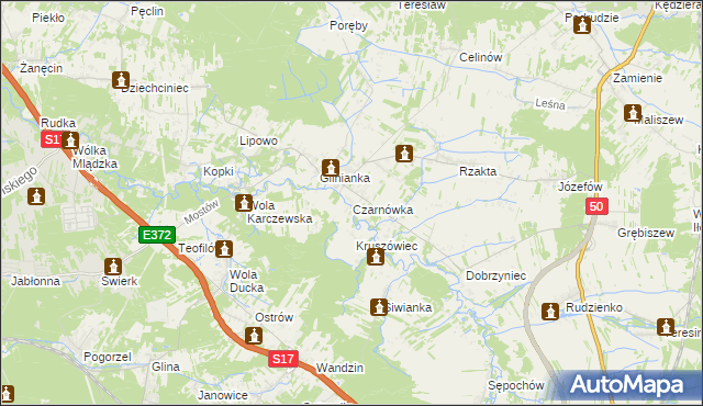 mapa Czarnówka gmina Wiązowna, Czarnówka gmina Wiązowna na mapie Targeo