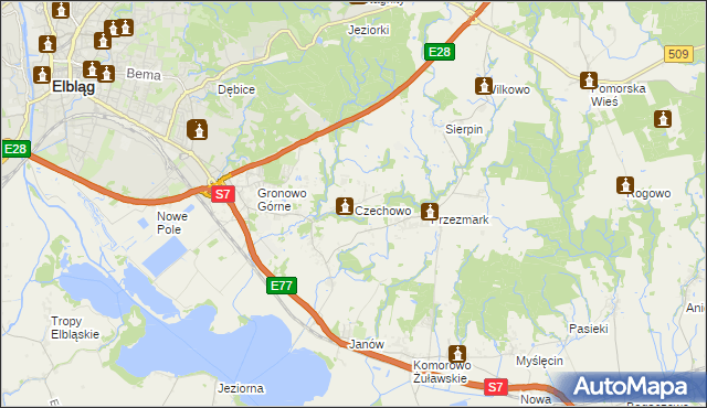 mapa Czechowo gmina Elbląg, Czechowo gmina Elbląg na mapie Targeo