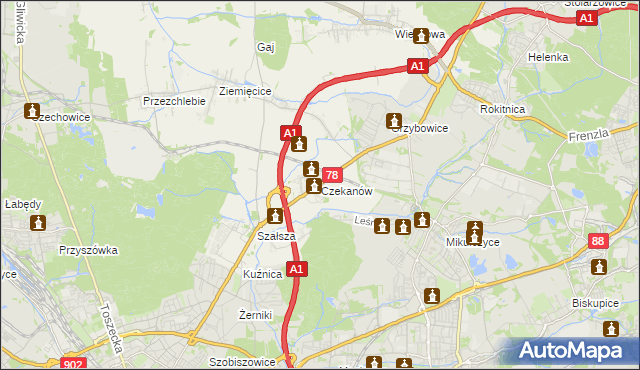 mapa Czekanów gmina Zbrosławice, Czekanów gmina Zbrosławice na mapie Targeo