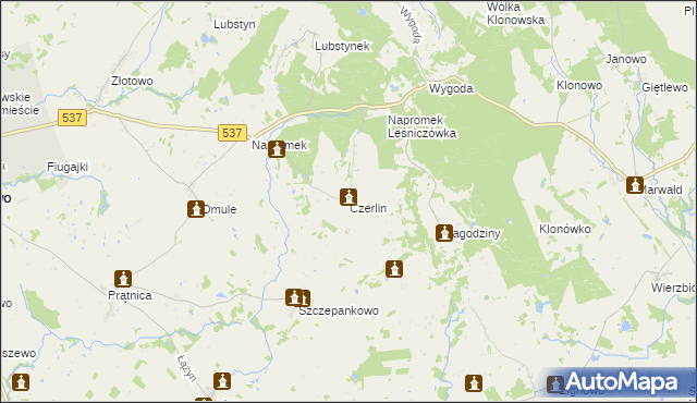 mapa Czerlin gmina Lubawa, Czerlin gmina Lubawa na mapie Targeo