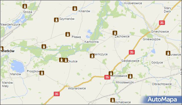 mapa Czerńczyce gmina Kąty Wrocławskie, Czerńczyce gmina Kąty Wrocławskie na mapie Targeo