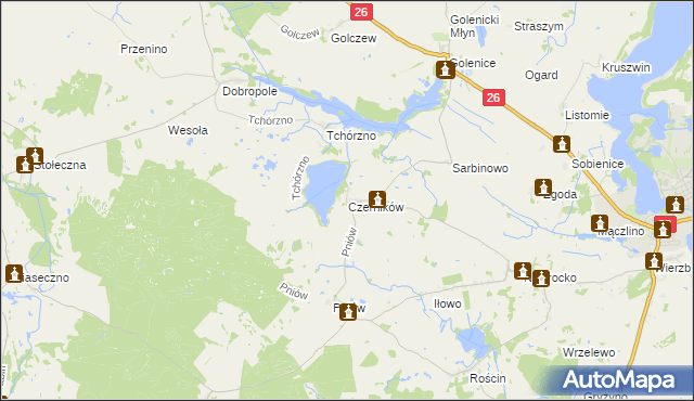 mapa Czerników gmina Myślibórz, Czerników gmina Myślibórz na mapie Targeo