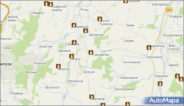 mapa Czerwieniec gmina Kondratowice, Czerwieniec gmina Kondratowice na mapie Targeo
