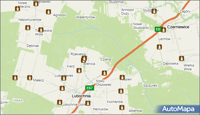 mapa Czółna gmina Lubochnia, Czółna gmina Lubochnia na mapie Targeo