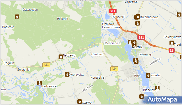 mapa Czołowo gmina Kórnik, Czołowo gmina Kórnik na mapie Targeo