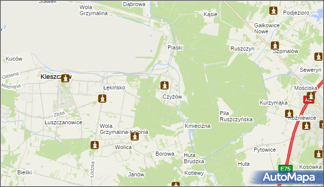 mapa Czyżów gmina Kleszczów, Czyżów gmina Kleszczów na mapie Targeo