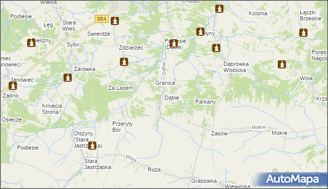 mapa Dąbie gmina Radomyśl Wielki, Dąbie gmina Radomyśl Wielki na mapie Targeo