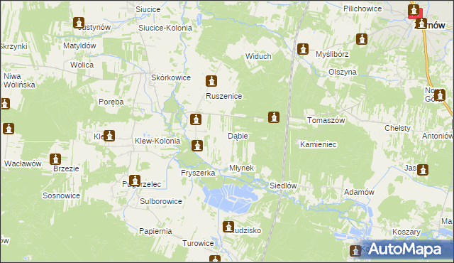 mapa Dąbie gmina Żarnów, Dąbie gmina Żarnów na mapie Targeo