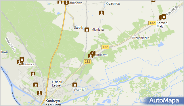 mapa Dąbroszyn gmina Witnica, Dąbroszyn gmina Witnica na mapie Targeo