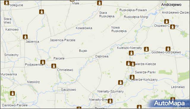 mapa Dąbrowa gmina Andrzejewo, Dąbrowa gmina Andrzejewo na mapie Targeo