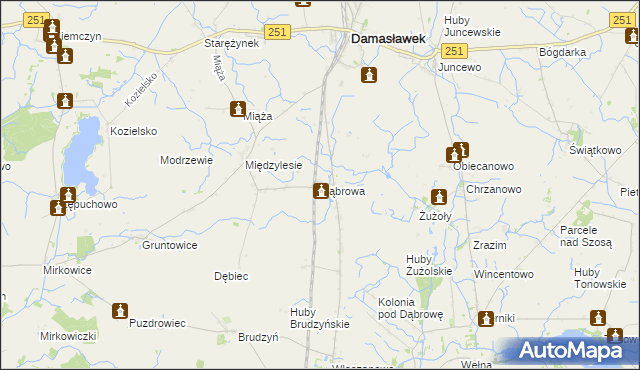 mapa Dąbrowa gmina Damasławek, Dąbrowa gmina Damasławek na mapie Targeo