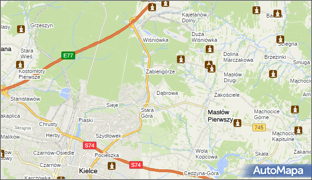 mapa Dąbrowa gmina Masłów, Dąbrowa gmina Masłów na mapie Targeo