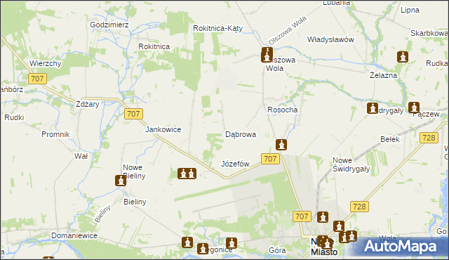 mapa Dąbrowa gmina Nowe Miasto nad Pilicą, Dąbrowa gmina Nowe Miasto nad Pilicą na mapie Targeo