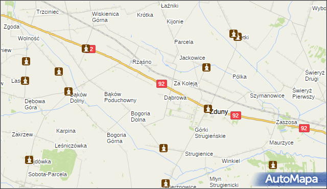 mapa Dąbrowa gmina Zduny, Dąbrowa gmina Zduny na mapie Targeo