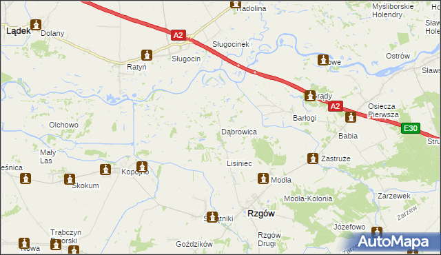 mapa Dąbrowica gmina Rzgów, Dąbrowica gmina Rzgów na mapie Targeo