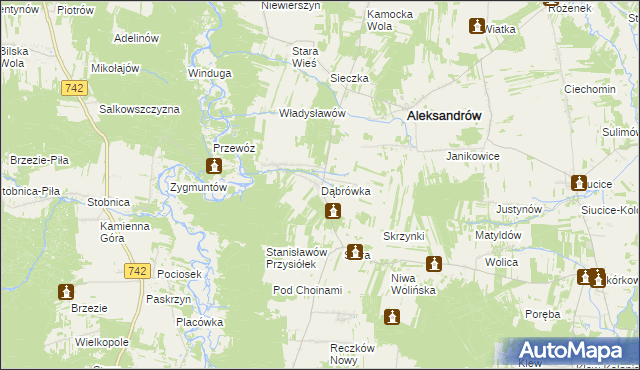 mapa Dąbrówka gmina Aleksandrów, Dąbrówka gmina Aleksandrów na mapie Targeo