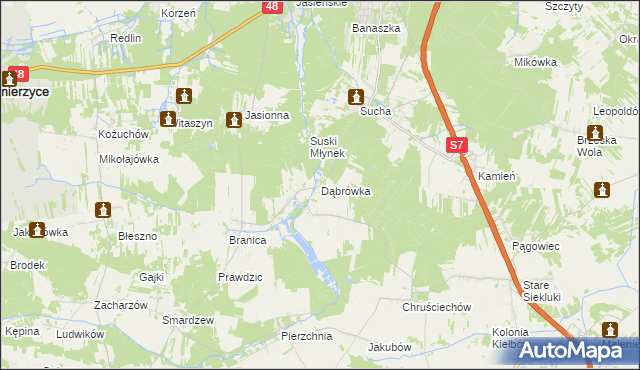 mapa Dąbrówka gmina Białobrzegi, Dąbrówka gmina Białobrzegi na mapie Targeo