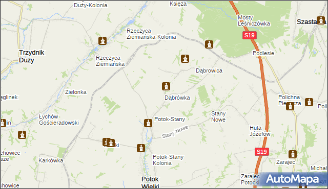 mapa Dąbrówka gmina Potok Wielki, Dąbrówka gmina Potok Wielki na mapie Targeo