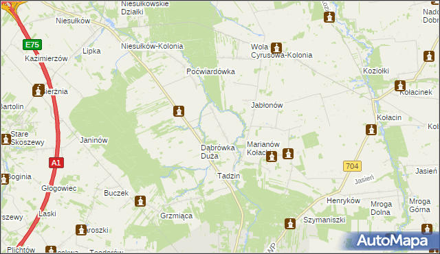 mapa Dąbrówka Mała gmina Brzeziny, Dąbrówka Mała gmina Brzeziny na mapie Targeo