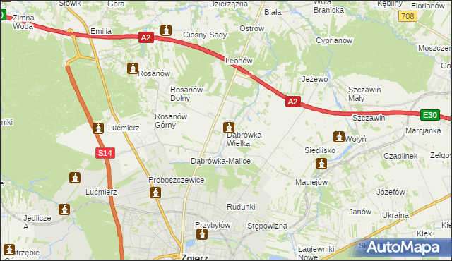 mapa Dąbrówka Wielka gmina Zgierz, Dąbrówka Wielka gmina Zgierz na mapie Targeo