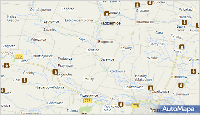 mapa Dalewice, Dalewice na mapie Targeo