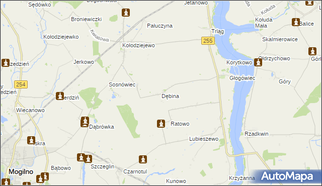 mapa Dębina gmina Janikowo, Dębina gmina Janikowo na mapie Targeo