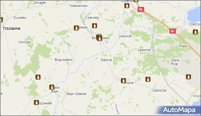 mapa Dębina gmina Krypno, Dębina gmina Krypno na mapie Targeo