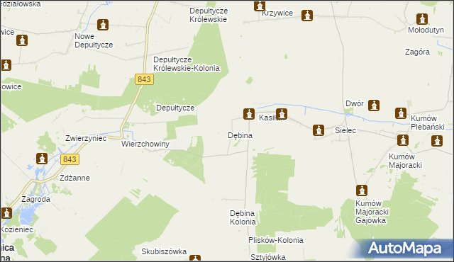 mapa Dębina gmina Leśniowice, Dębina gmina Leśniowice na mapie Targeo