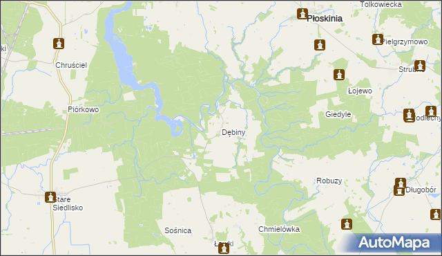 mapa Dębiny gmina Wilczęta, Dębiny gmina Wilczęta na mapie Targeo