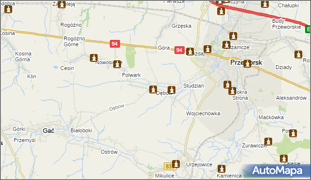 mapa Dębów gmina Gać, Dębów gmina Gać na mapie Targeo
