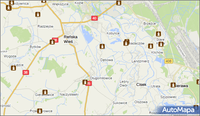 mapa Dębowa gmina Reńska Wieś, Dębowa gmina Reńska Wieś na mapie Targeo