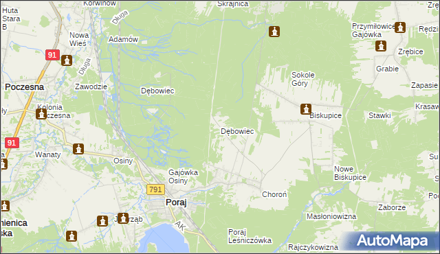 mapa Dębowiec gmina Poraj, Dębowiec gmina Poraj na mapie Targeo