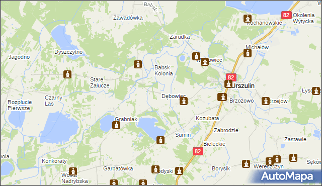 mapa Dębowiec gmina Urszulin, Dębowiec gmina Urszulin na mapie Targeo