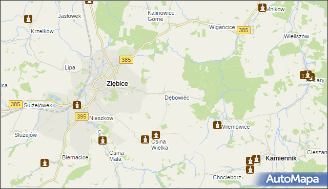 mapa Dębowiec gmina Ziębice, Dębowiec gmina Ziębice na mapie Targeo