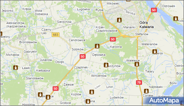 mapa Dębówka gmina Góra Kalwaria, Dębówka gmina Góra Kalwaria na mapie Targeo