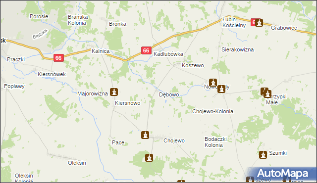 mapa Dębowo gmina Brańsk, Dębowo gmina Brańsk na mapie Targeo