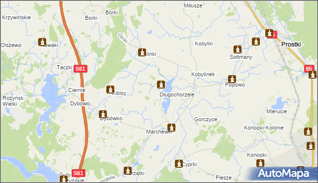 mapa Długochorzele, Długochorzele na mapie Targeo