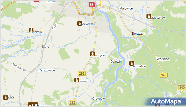 mapa Dłużyce, Dłużyce na mapie Targeo