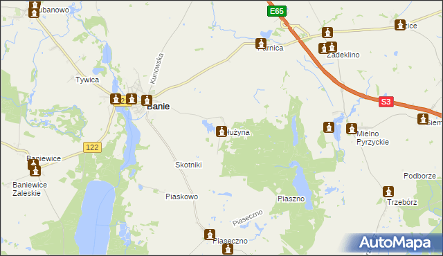 mapa Dłużyna gmina Banie, Dłużyna gmina Banie na mapie Targeo