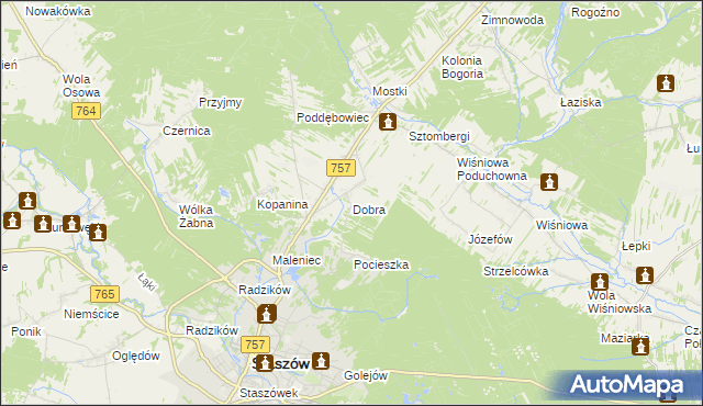 mapa Dobra gmina Staszów, Dobra gmina Staszów na mapie Targeo