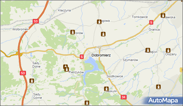 mapa Dobromierz powiat świdnicki, Dobromierz powiat świdnicki na mapie Targeo