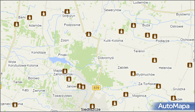 mapa Dobromyśl gmina Siedliszcze, Dobromyśl gmina Siedliszcze na mapie Targeo