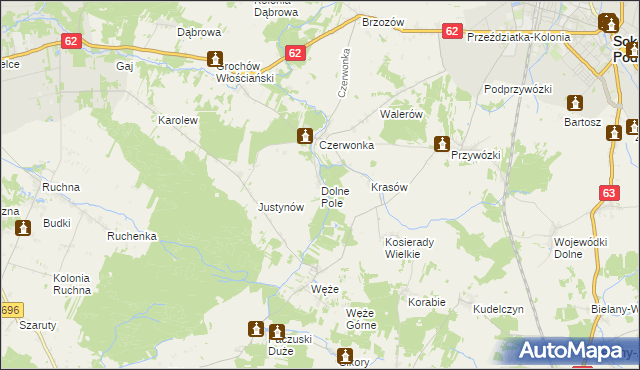 mapa Dolne Pole gmina Sokołów Podlaski, Dolne Pole gmina Sokołów Podlaski na mapie Targeo