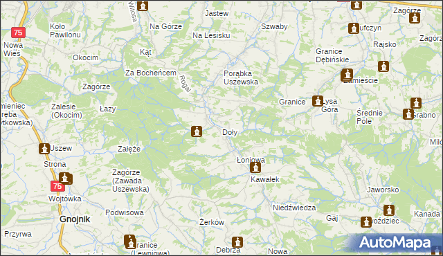 mapa Doły gmina Dębno, Doły gmina Dębno na mapie Targeo