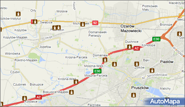mapa Domaniew gmina Brwinów, Domaniew gmina Brwinów na mapie Targeo